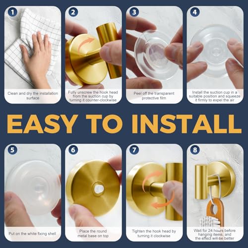 Image of Heavy Duty Suction Cup Hooks for Glass Window,Tile,Mirror,Removable Shower Hooks for Inside Shower,Metal Towel Hooks for Bathroom,4 Pack(Gold)