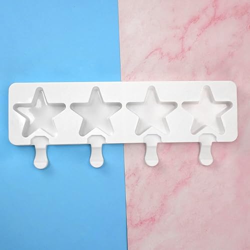 Miniatura 7 de Moldes de paletas en forma de estrella, moldes de silicona para paletas de 4 cavidades para niños y adultos, moldes de helado para tartas, moldes