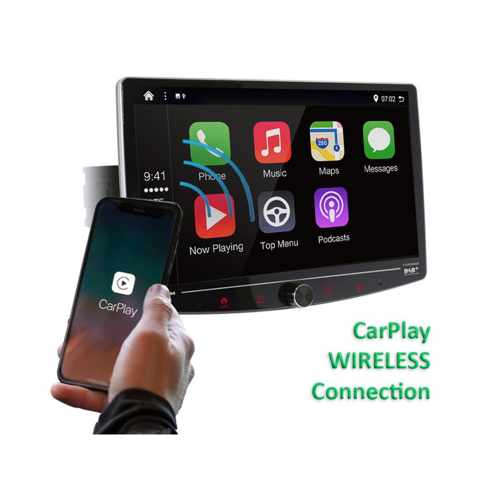 T1003DAB Monitor da 10.1 pollici con CarPlay & Android Auto wireless con radio RDS e DAB+