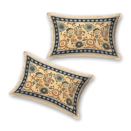 Image of India 100% Pure Cotton Jaipuri Printed Double Bedsheet with 2 Pillow Covers | Traditional Sanganeri Floral Design | Soft Breathable Fabric | King Size Bedsheet for Bedroom (Kaya55)