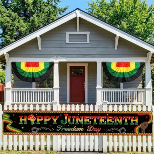 Image of Tiamon 3 Pcs Juneteenth Decorations Happy Juneteenth Banner with Bunting Fan Flag Africa America Pleated Half Fan Banner Freedom Day Party Supplies Backdrop for Outdoor Porch Garden