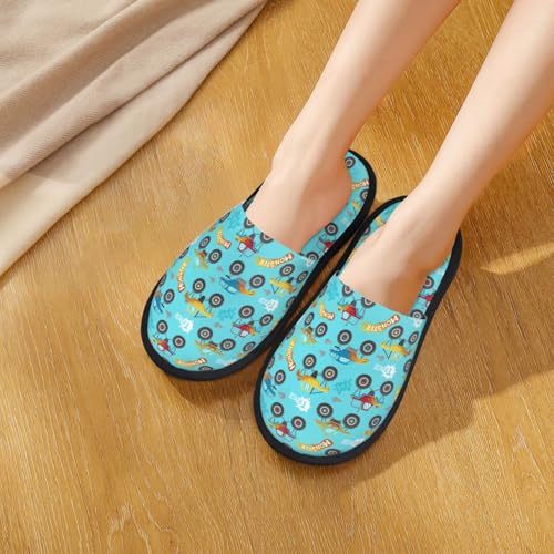 Cartoon Monster Truck Print House Slippers For Women And Men,Soft Slippers With Memory Foam,Non-Slip Indoor Home Shoes4