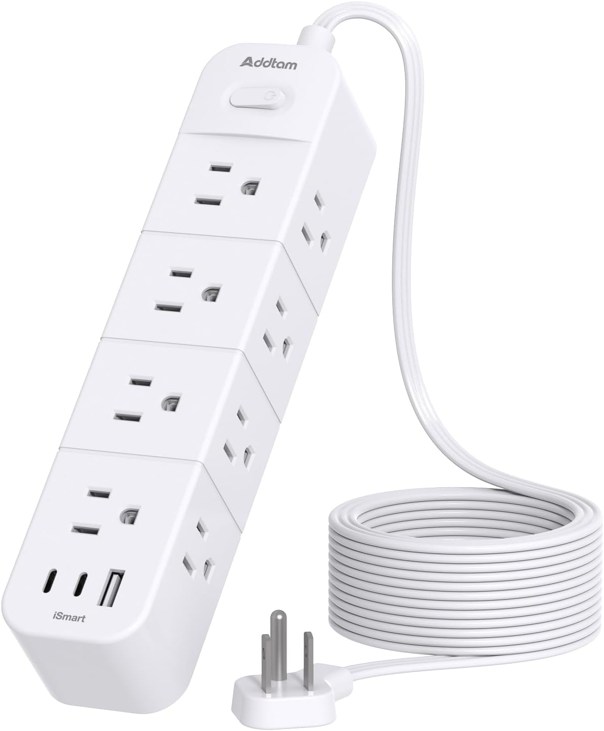 Surge Protector Power Strip 15 ft Cord, Flat Plug Extension Cord with 12 Outlets 3 USB Ports(2 USB C), Long Cord Power Strips with Surge Protection 15ft for Home Office Dorm Room Essentials