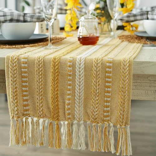Image of THE HOME TALK Premium Cotton 4-6 Seater Table Runner -14x72 Inches-Yellow|Elegant Dining|Handcrafted Quality|Stylish Console Decor for Dining Table, Parties, Events