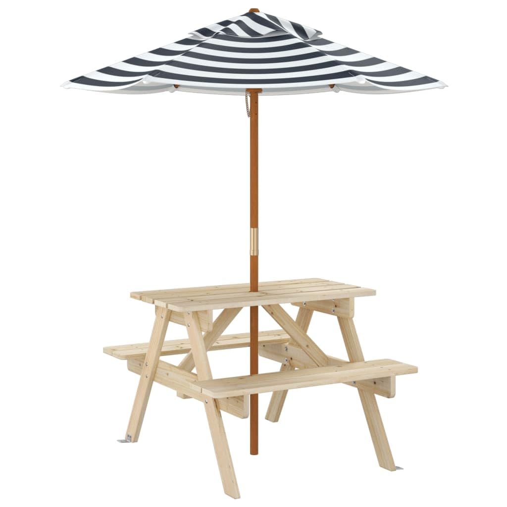 Tavolo da picnic per 4 bambini con ombrellone in legno di abete massiccio, tavolo da giardino per terrazza, balcone, giardino, stabile tavolo da esterno con piano e struttura, ideale per