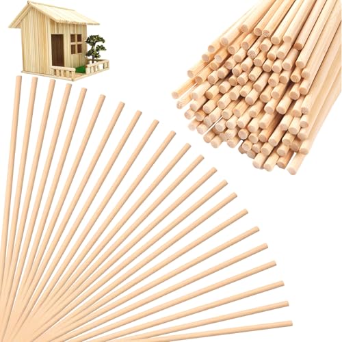100 Pcs Natural Wooden Sticks for Crafts - 25cm*5mm Hardwood Craft Dowels Pre-Cut Wood Dowels Rods for DIY Projects Cake Decorating Cake Dowels Wooden Support Rods