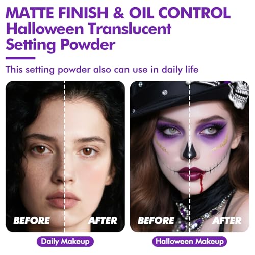 YBUETE Translucent Loose Face Powder, Long Lasting Matte Finishing White Face Paint Setting Powder, Oil Control Natural Talc-Free Setting Powder with Sifter for Halloween SFX Carnival Cosplay Makeup