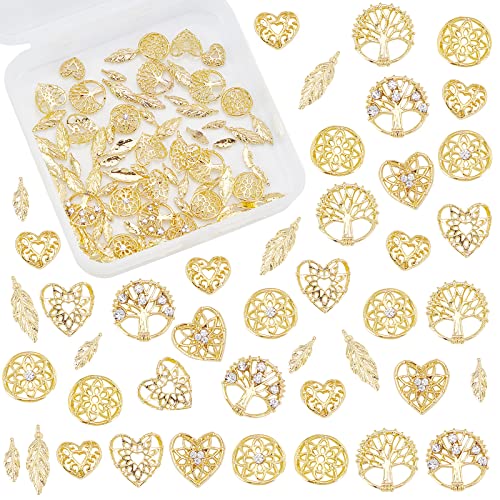 OLYCRAFT 144pcs Gold Resin Fillers Hollow Alloy Cabochons Tree of Life Leaves Resin Charms Epoxy Resin Supplies Nail Art Decoration Epoxy Resin Filling Material
