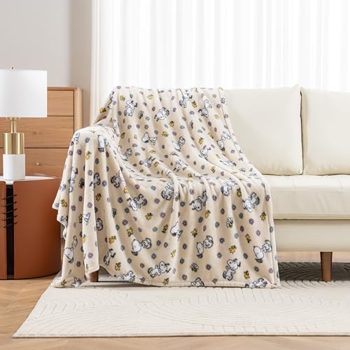 Image of Berkshire Blanket Peanuts VelvetLoft Cute Character Snoopy Plush Throw Blanket,Peanuts Woodstock Snoopy Spring Frolic Large Canvas,Throw 55 in x 70 in (Official Peanuts Product)