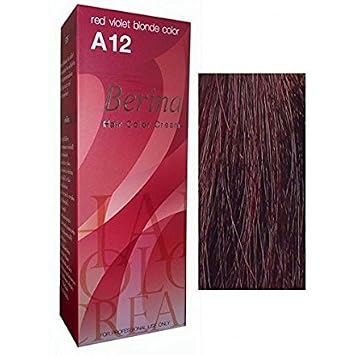 Berina A12 Hair Color Cream Dye Red Violet Blonde Pack of 1 Super Permanent Fashion Unisex Containing an Innovative Component which Protects and Provides Glamor Color to Hair as Desired