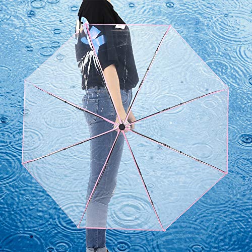 ASHATA Parapluie de Pluie pour Dames avec Parapluie Transparent à poignée givrée, Portable à Transporter pour Les déplacements et la Vie Quotidienne(Pink)