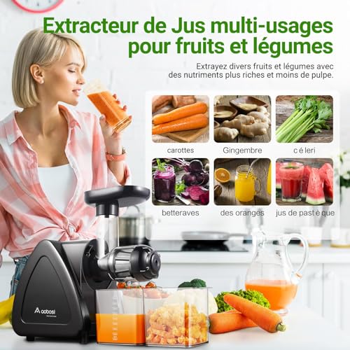 Image of Slow Cold Press Juicer Machine: Electric Masticating Juicer Extractor Easy Clean - Whole Fruit Vegetable Juice Maker - Cold Pressed Slow Blender Juicer with Wide Large Chute Mout