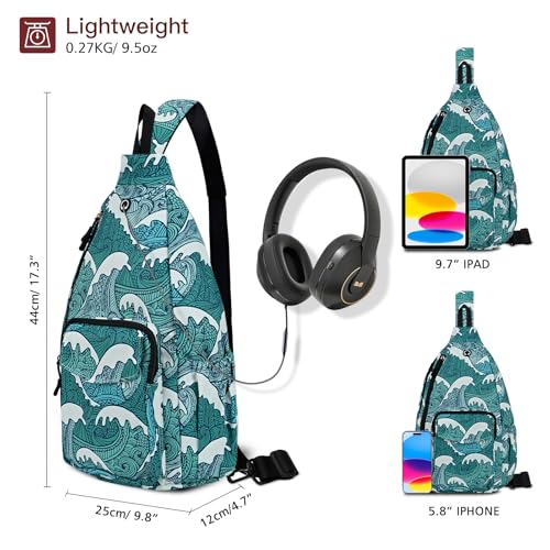 Duryarhall Sling Bag for Women Crossbody Chest Bag Convertible from Left to Right, Water Repellent Gym Backpack, Anit Theft, Tide Blue - image 3