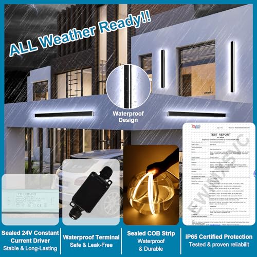 Image of 2PC 39inch Modern Outdoor Wall Lights, 2700k-6500k Dimmable Long Exterior Light Fixtures Wall Mount Waterproof Linear Outdoor Wall Sconce Lights LED Outside Garage Lights for House Patio