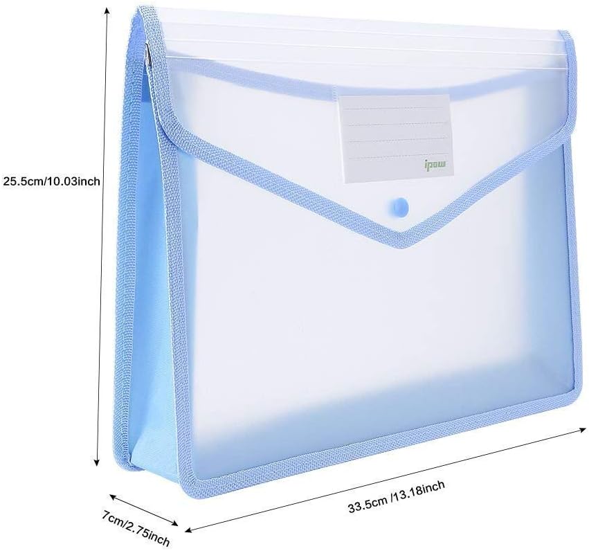 Ipowファイル袋 ボタン式ファイル袋 クリアファイル ファイルケース プロジェクトファイル A4 大容量 プラスチック透明 オシャレ 可愛い6色６個セット