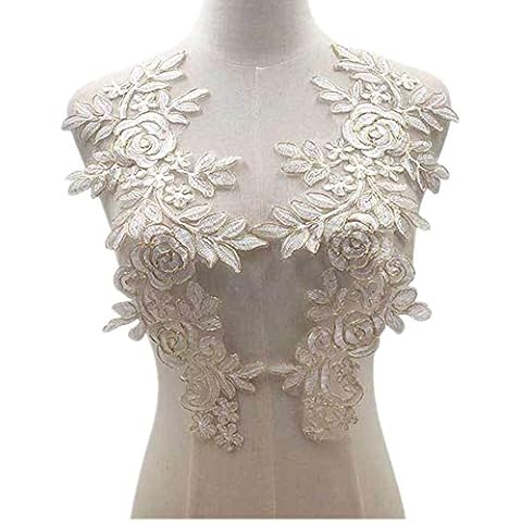 SUNMOVE 2pcs White Embroidery Flowers Sew On Patch Badge Wedding Bridal Dress Embroidered Applique Sewing Craft DIY Cover