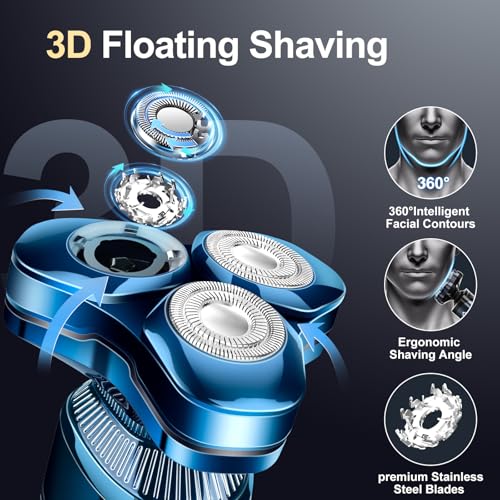 Image of Men's Electric Razor, Upgraded 4D Floating Magnetic Blade Head Rotary Shaver, 3-in-1 Multifunctional for Beard /Nose /Sideburns, IPX7 Waterproof Rechargeable Cordless Shaver, Turbo Speed, Gift for Men