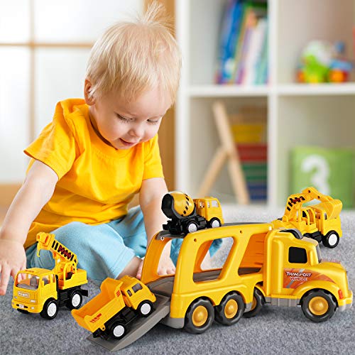 TEMI Truck Toys for 3 4 5 6 7 Year Old Boys - Construction Vehicles Transport Carrier Car Toy for Toddlers 1-3, Truck… - Image 4