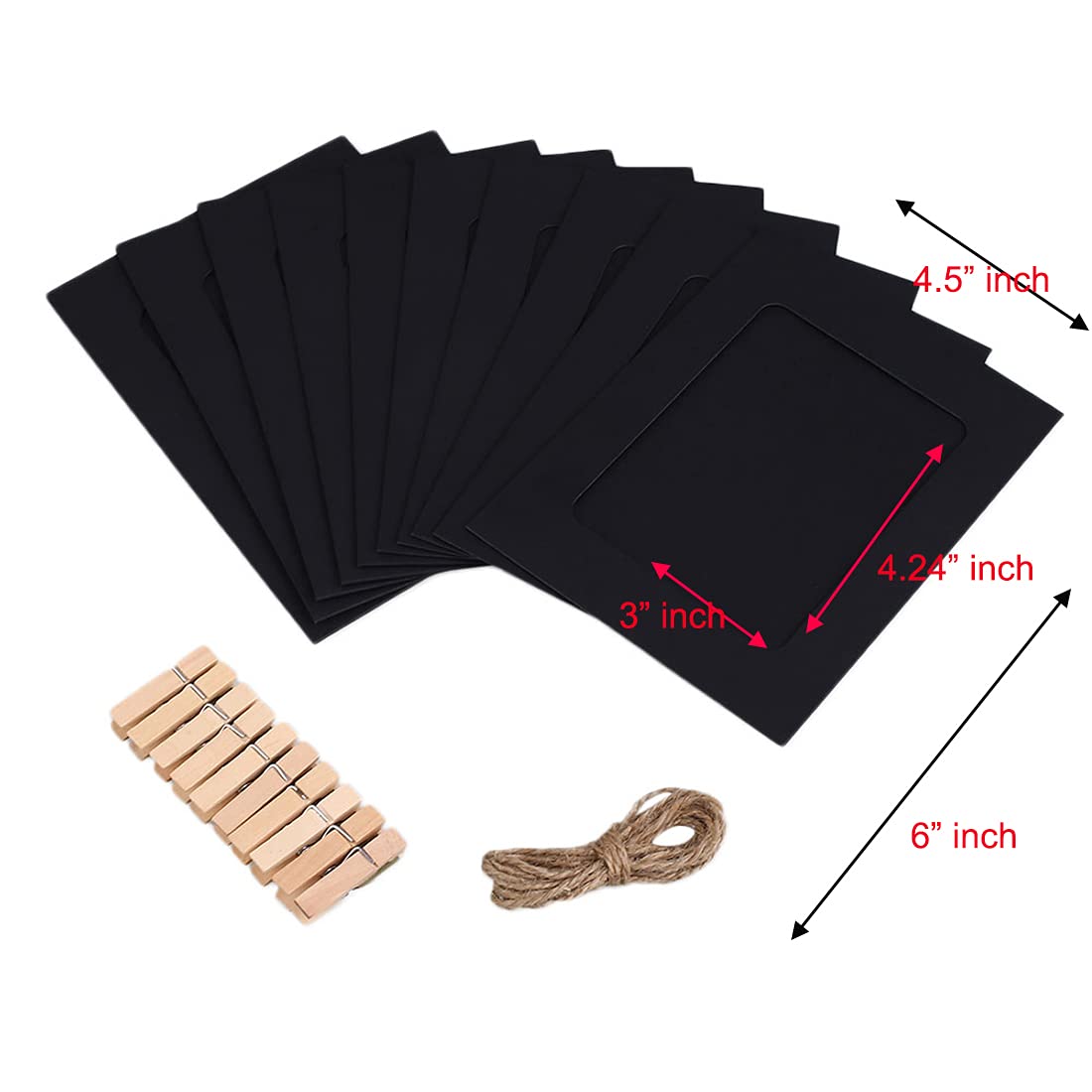 Desi Rang 10 pcs Hanging Photo Frame with wooden clips and jute Rope (Outer Size 6" x 4.5" inch, Inner Size 4.25" x 3" inch) Khakhi Wall Photo Display for Home, Bedroom & Living Room decor gift DIY 2