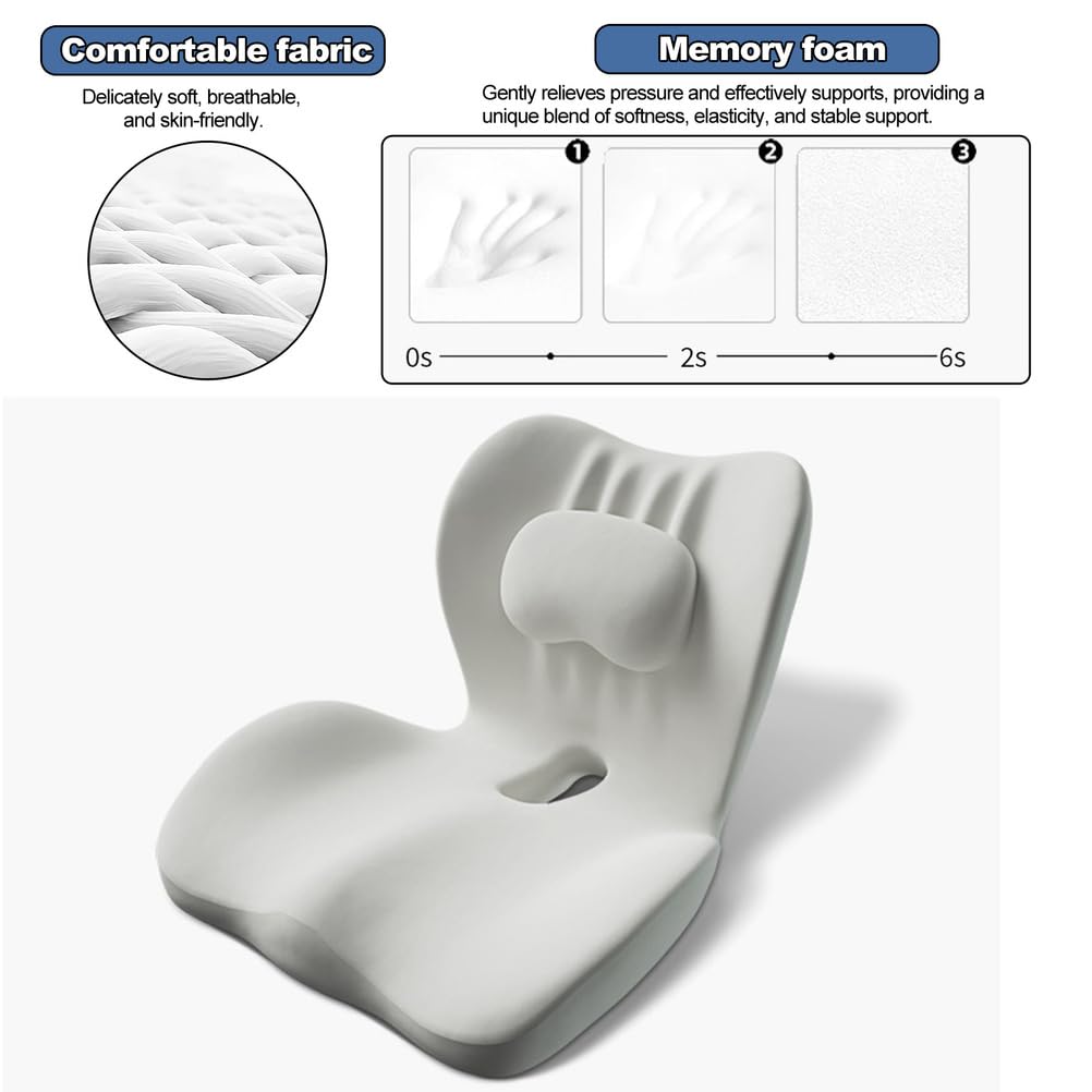 Gris,Cojin Asiento Coche, 2025 Cojin Coxis para Conducir, Cojines Antiescaras de Espuma Viscoelástica, Cojin Coxis Ortopedico, Cojín de Asiento Elevador Transpirable Accesorios para Viajes Largos
