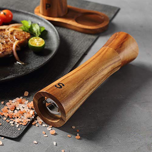 Everous Salt And Pepper Grinder Set,Acacia Wood Pepper Mill & Salt Grinder With Adjustable Coarseness Refillable #TOP3