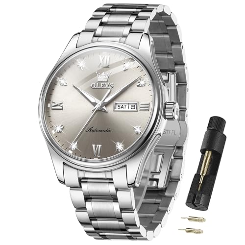 Image of OLEVS Automatic Watches for Men Self Winding Mechanical Classic Diamond Business Luxury Dress Stainless Steel Waterproof Calendar Mens Watch