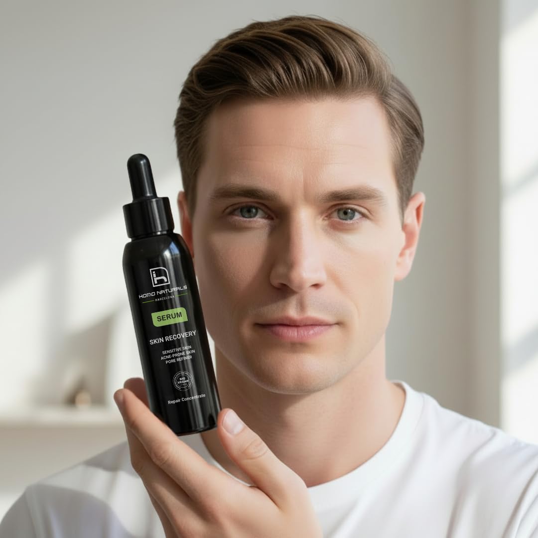 Homo Naturals serum do twarzy dla mężczyzn, przeciwstarzeniowe, do skóry wrażliwej, z kwasem hialuronowym, krem do twarzy przeciw trądzikowi, dla mężczyzn, przeciw starzeniu się i trądzikowi,