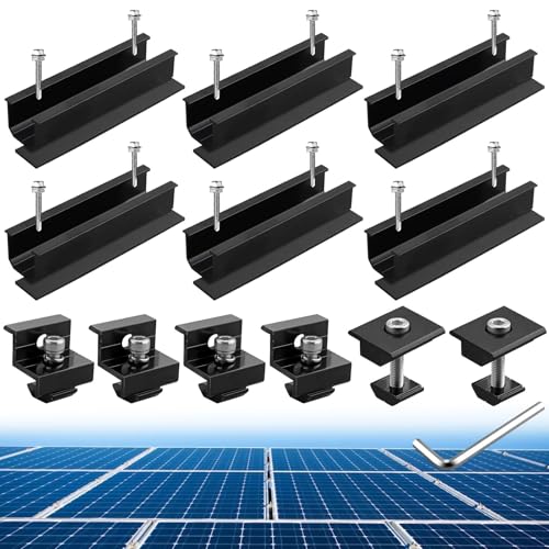 Anbte 6Pcs Solar Panel Mounting Kit, Aluminium 4.72' Solar Panel Mounting Rail & 30mm/35mm End Clamp...