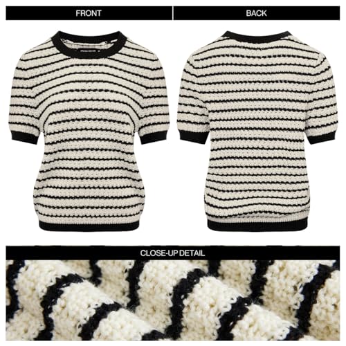 Image of URBAN REVIVO Women's Short Sleeve Sweaters Crewneck Knit Tops Casual Striped 2025 Trendy Soft Summer Blouses