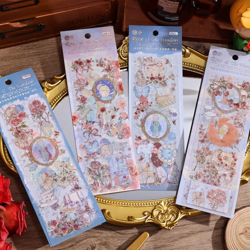 Image of 12 PCS Flowers Rose Themed Sticker, Decals for Scrapbook Supplies Bullet Junk Journal Bottles Planner Laptops DIY Scrapbooks Journals Phone Case Decoration Gifts Rewards