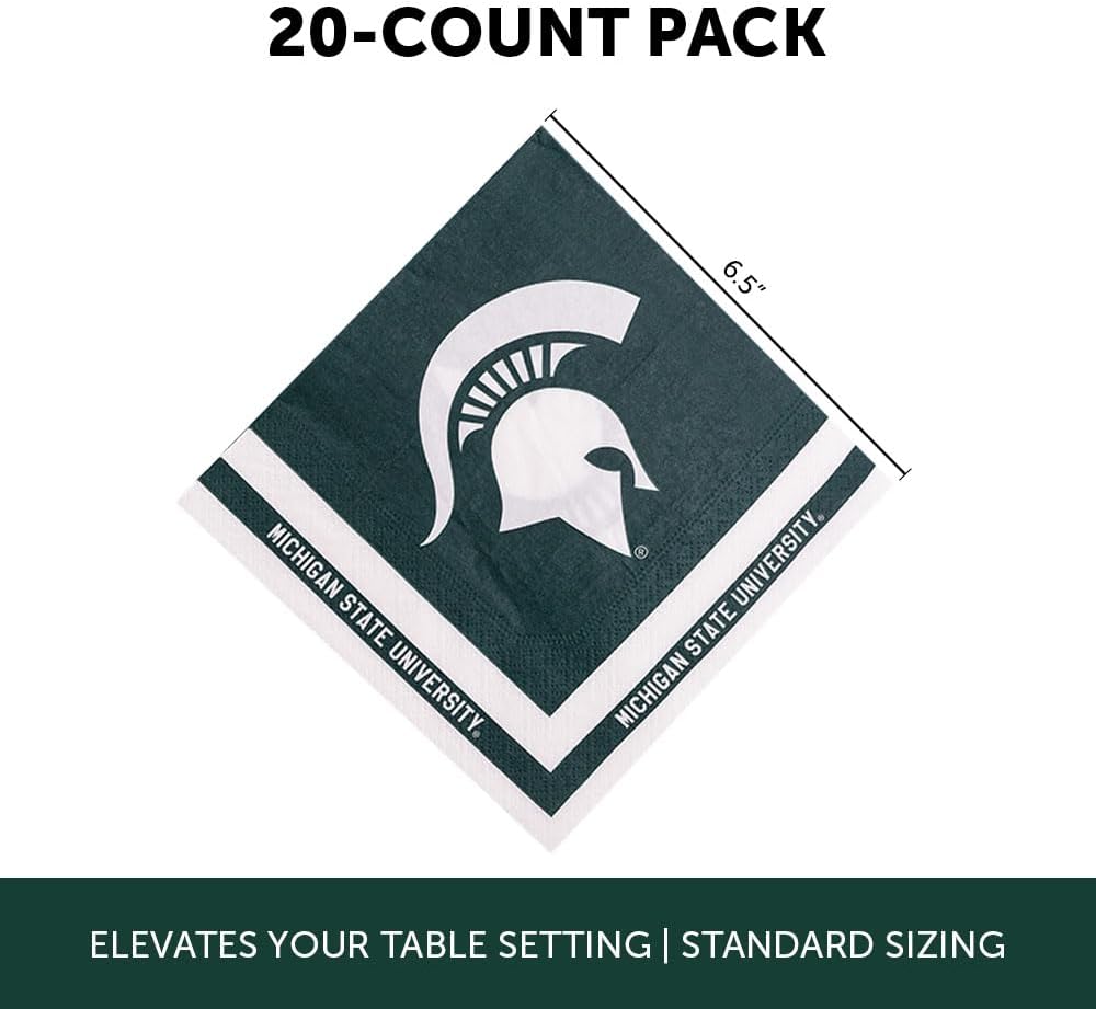 Desert Cactus Michigan State University Disposable Napkins Spartans MSU 20 Count 2 Ply 13 inch Dinner Square for Tailgates, Graduation, Party and Game Day Tablecloth Decoration (Design A)