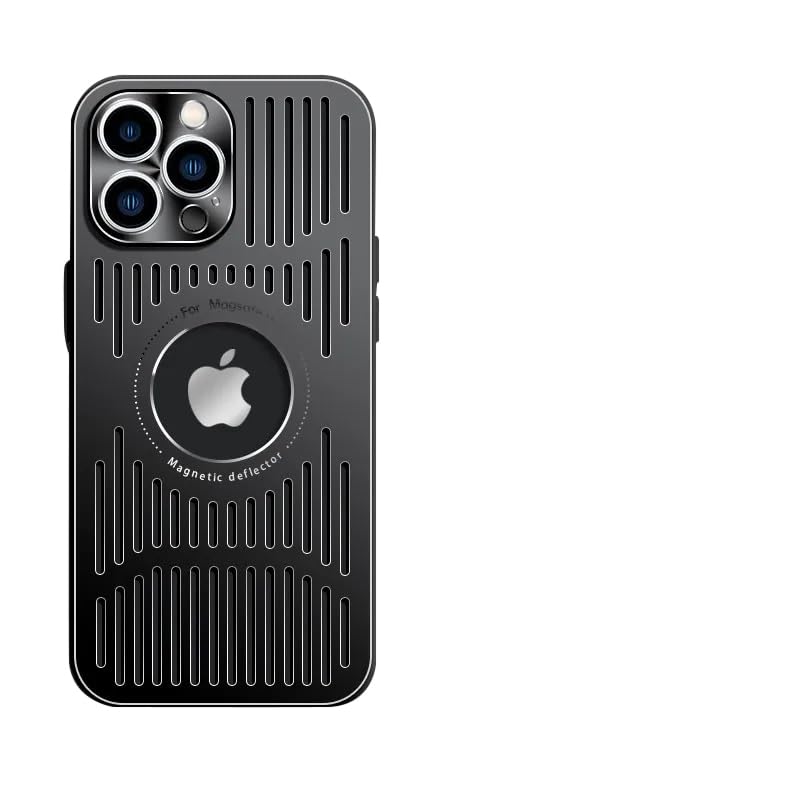 Designed for iPhone Case,[Military Drop & Camera Lens Protection] Aluminum Alloy Heat Dissipation Logo View Shockproof (Black,iPhone 15 Plus)
