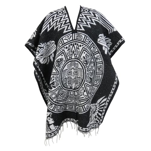 Mexican Poncho Aztec for Men & Women | Reversible Cobija Blanket for Fiesta, Outdoor, Hiking, & Camping