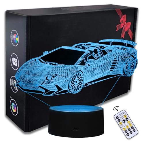 Racing Car Night Light, 3D LED Night Lamp for Boys - Racing Cars Themed Bedroom Lamps, Optical Illusion Lamp with Remote Control, Perfect for Kids' Room Décor, Cool Gifts for Car Lovers