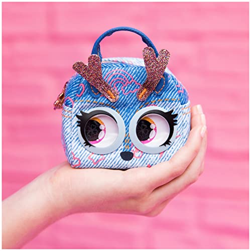 Purse Pets Micro - CERF Denim - Mini Compagnon Format Sac A Main - Petit Animal A Accrocher A Son Ou A La Ceinture - Bouge Les Yeux - 6062305 - Jouet Enfant 5 Ans Et +