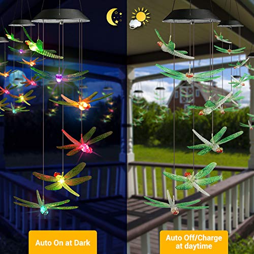 Image of Toodour Solar Wind Chimes Outdoor, Color Changing Solar Lights Dragonfly, Gifts for Mom Grandma, Waterproof Decorative Mobile Light, Gardening Gift for Garden,Patio, Window, Yard, Outdoor Decor