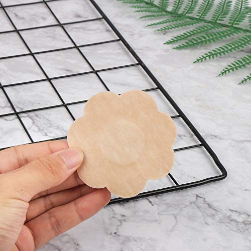 Tugaizi 80 Pieces Nipple Covers Breast Pasties Comfortable Adhesive Bra Disposable Satin Petals Pasties for Women (Flower, Round) Beige4