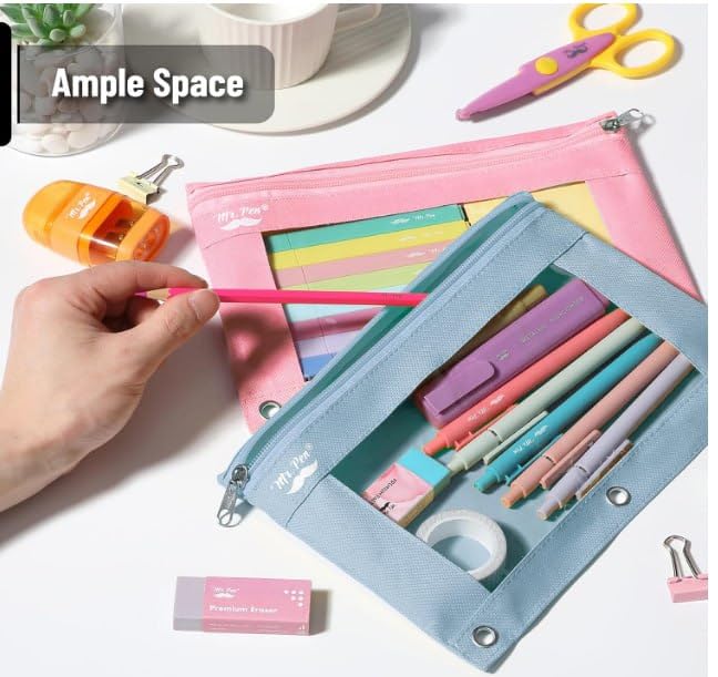 Image of Mr. Pen- Pencil Pouch for 3 Ring Binder, 30 Pack, 10 inchx6.75 inch, Smooth Zipper | Clear Window, Bulk Large Capacity Pencil Case with 3 Reinforced Grommets for School, Office, Supplies Storage | Clear Window, Bulk Large Capacity Pencil Case with 3 Reinforced Grommets for School, Office, Supplies Storage
