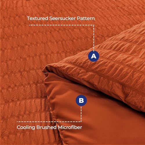 Image of HYMOKEGE Burnt Orange Twin XL Comforter Set Seersucker 5 Pieces, All Season Luxury Bed in a Bag for Bedroom, Bedding Set with Comforter, Sheets, Pillowcase & Sham