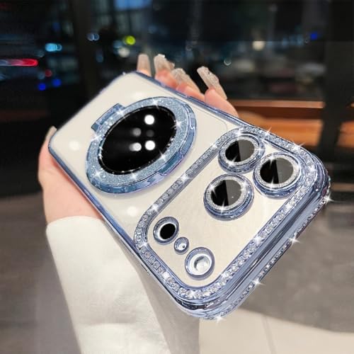 Coque iPhone 11 étui magnétique paillettes bleu miroir diamant