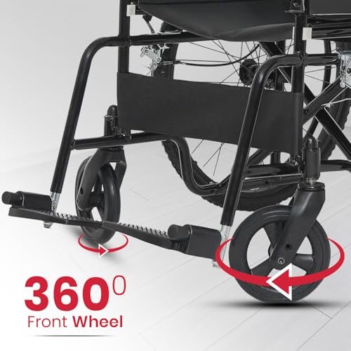 Image of Antara AGEasy (Max Group) Foldable Wheelchair for Adults, Elderly & Patients | Wide Seat, Spoke Wheels, Adjustable Footrest & Safety Belt (WheelAssist Pro - Black)