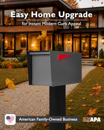 Image of Ilyapa Large Modern Mailbox for Outside - Gray - Post Mount