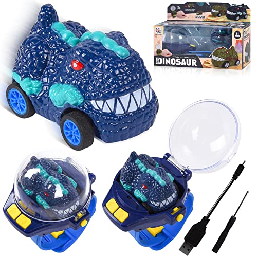 colmanda Dinosaure Jouet Voiture Montre, 2,4 GHz Mini Telecommandé Enfant Rechargeable par USB, Telecommande Montre Voiture, Montre Voiture Interactif Jouets pour Enfants Garcon
