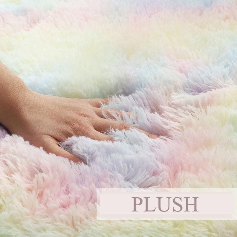 CQYTZ 2x4 Ft Rainbow Area Rugs for Girls Room,Rugs for Living Room,Fluffy Colorful Rug,Fluffy Play Mat for Kids,Nursery Home Decor for Girls Bedroom,2x4 feet/60x120cm 2 51WJr FyMeL. AC