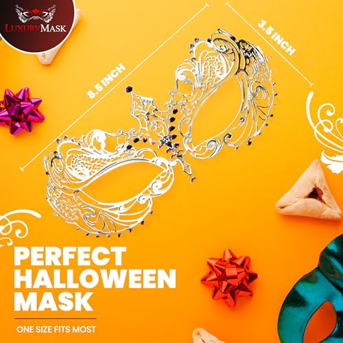 Image of Masquerade Mask for Women with Rhinestones - Elegant Metal Half Face Mask for Masquerade Parties, Mardi Gras, & Themed Events