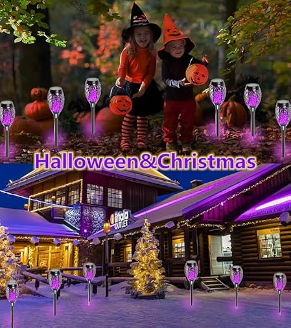 4 Pack Outdoor Solar Flame Light,Solar Lights Outdoor for Garden Decorations with Flickering Flame,IP65 Waterproof Solar Powered Yard Lights Torch Light for Lawn Patio Pathway (Purple)