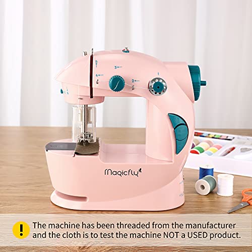 Image of Magicfly Mini Sewing Machine with Extension Table, Dual Speed Portable Sewing Machine for Beginners with Light, Sewing Kit for Household Use, Pink