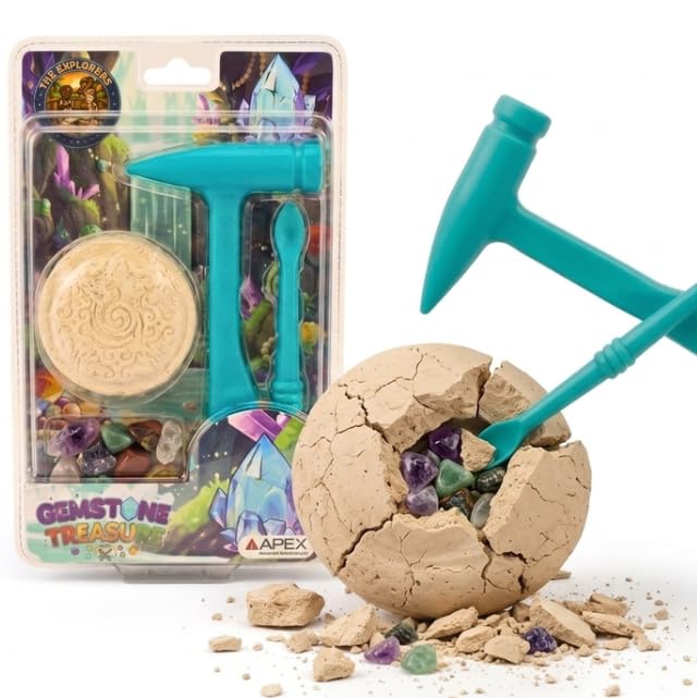 APEX Gemstone Treasure Excavation Kit for Kids | DIY Dig & Discover Crystal Mining Toy Set with Hammer & Chisel | Educational STEM Learning Activity Game for Boys & Girls | Birthday Gift Age 3+-image-33