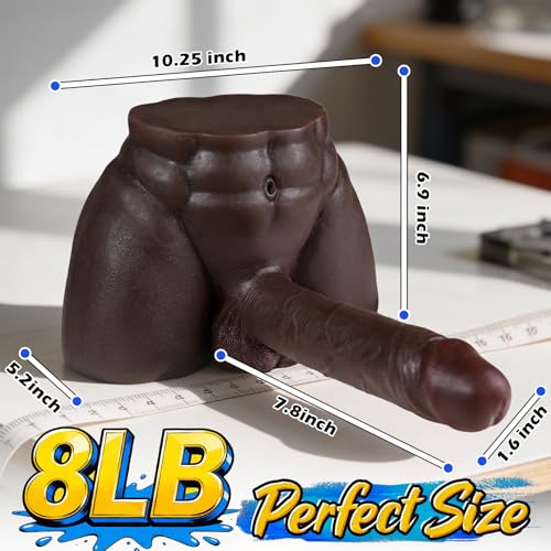 Image of 8 LB Male Sex Doll with Dildo, Black Torso Sex Doll Toys with 7.8in Huge Dildos for Women Masturbation, Unisex Masturbator Sex Toy with Penis Tight Anal for Gay Les Men Couple
