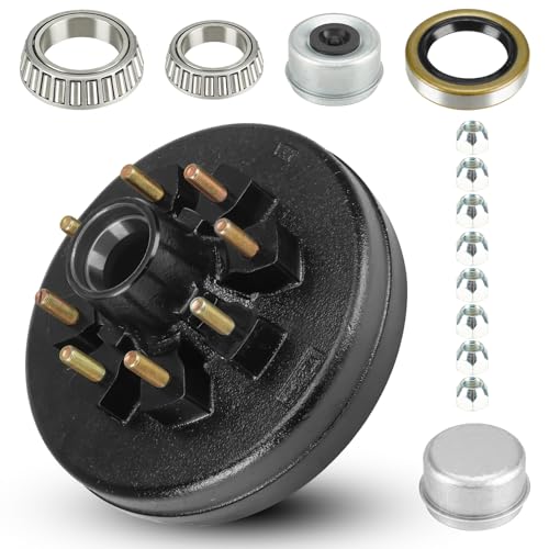 Image of 12 inch x 2 inch Trailer Brake Drum Kit, 8 on 6.5 inch Bolt Circle Brake Drum for 7000 lb Axles, 8 Lug Replacement Brake Hub Drum Assembly for Rvs, Trailer and Semi Truck